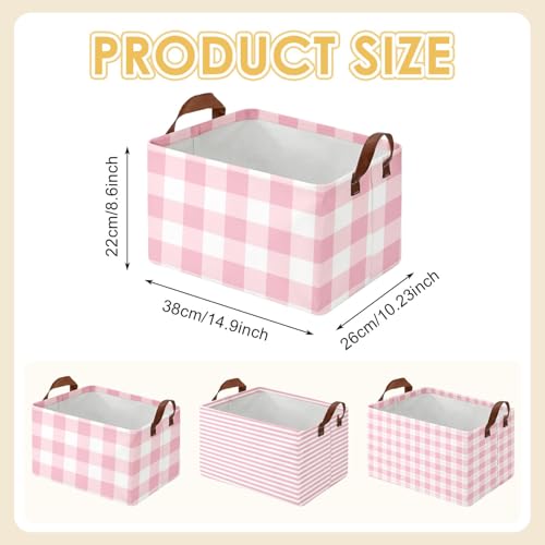 Britimes Pink Storage Baskets for Gifts, Toy Storage Bins Box, 3 Pack - color: Pink Checkered