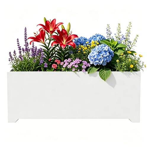 36" White Long Box Planter with Legs, Large Rectangular Planter for Outdoor - color: White, size: 36" L x 15" W x 15" H