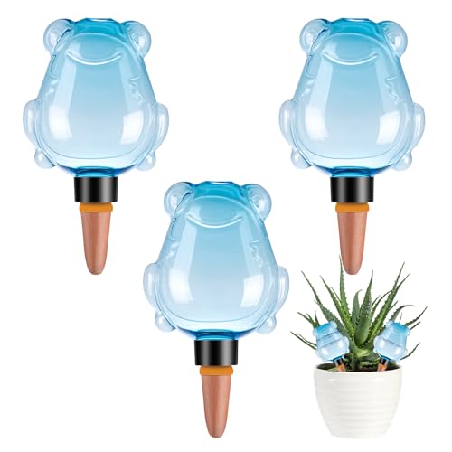 3Pcs Frog Plant Self Watering Globes for Indoor and Outdoor Plastic Water Bulbs Top Fill Plant Watering Globes Slow Release Terracotta Plant Watering Devices System for Plants, Blue - color: Blue