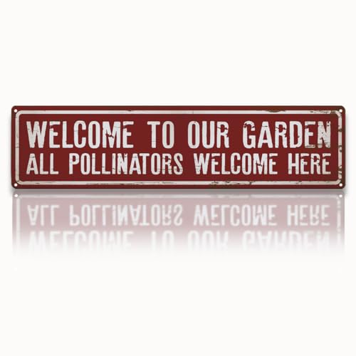 Garden Metal Tin Sign, Rustic Farmhouse Decor, Welcome to Our Garden Sign, Gardening Wall Art, for Yard Fence Door Porch, Indoor Outdoor Gardens Decoration, 15.7 x 3.9 Inches - color: Garden 17