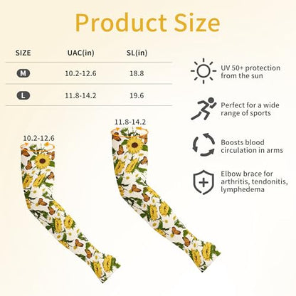 FISHEAL Sun Protection Gardening Sleeves - Women Men UV UPF 50+ Cooling Arm Sleeves with Thumbholes Farming Fishing Outdoors - color: Sunflower, size: Large