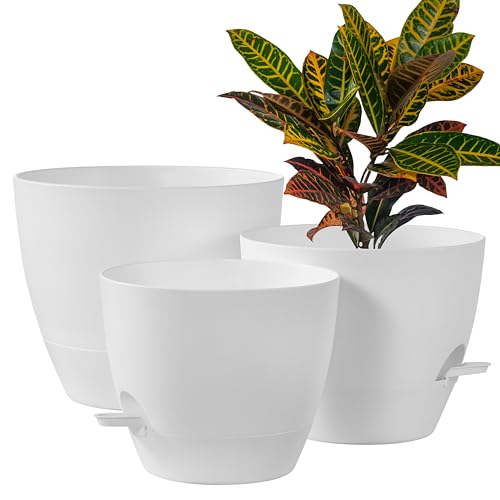 FaithLand 3-Pack Large Planter Pots, 12 10 9 Inch Self Watering Flower Pots for Indoor Outdoor Garden Plants, White - color: White, size: 12"+10"+9"
