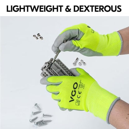 Vgo... 15Pairs PU Coated Safety Work Gloves,Gardening Gloves (PU2103,L) - color: Yellow, size: Large