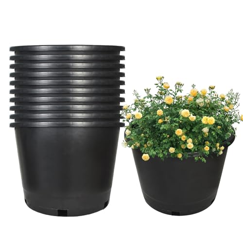 findmall 1/2/3/5/7/10/15 Gallon Pots for Plants, 10 Gallon Premium Nursery Plastic Planter Flower Herb Vegetable Garden Grow Pots with Drainage Holes for Outdoor and Indoor Use, Black, 10 Pack - size: 10 Gallon-10 PCS