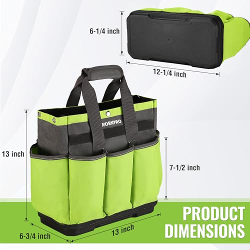WORKPRO Garden Tool Bag with Waterproof Plastic Base, 8 Pockets
