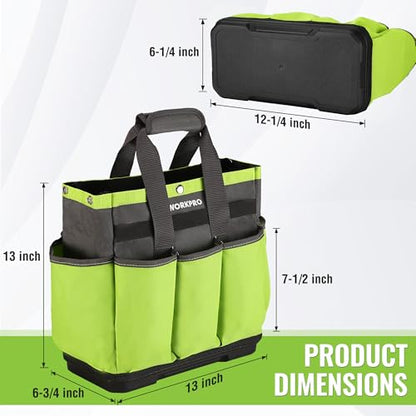 WORKPRO Garden Tool Bag with Waterproof Plastic Base, 8 Pockets