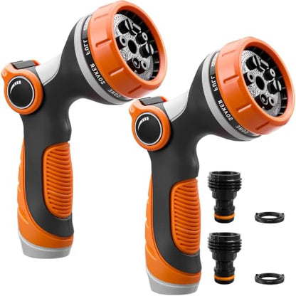 Garden Hose Nozzles,Hose Spray Nozzle with Adjustable 10 Watering Patterns - color: Orange&Orange