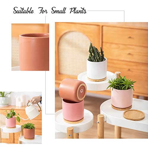 4 Inch Ceramic Multicolor Pots with Saucer & Drainage Hole, Set of 4 - color: Warm Multicolor