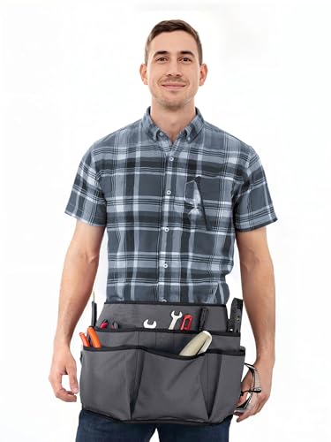 Under NY Sky Tool Pouch, 12 Pockets, 2 Loops and Hammer Loop, Gray - color: Tool Belt Gray