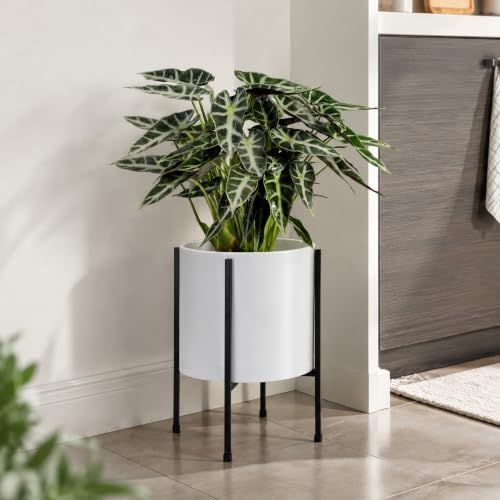 D'vine Dev Plastic Planter Pot with Metal Stand, White, 10 in, 55-D-A-2 - color: White, size: 10 Inch