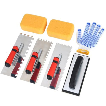 Square Notched Tile Trowel Set, with Rubber Grout Float and Grout Sponge - size: Trowel and Float Set