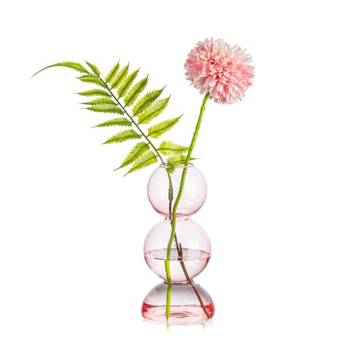Glasseam Pink Glass Bubble Vase, Cute Ball Bud Vase for Single Stem Flower - color: Pink, size: Single Vase (3 Balls)