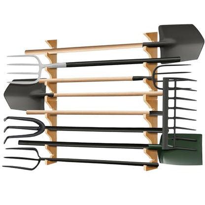 Beeveer 2 Pairs Pine Wood Garden Tool Organizer Wall Mount, 8 Slots Holder