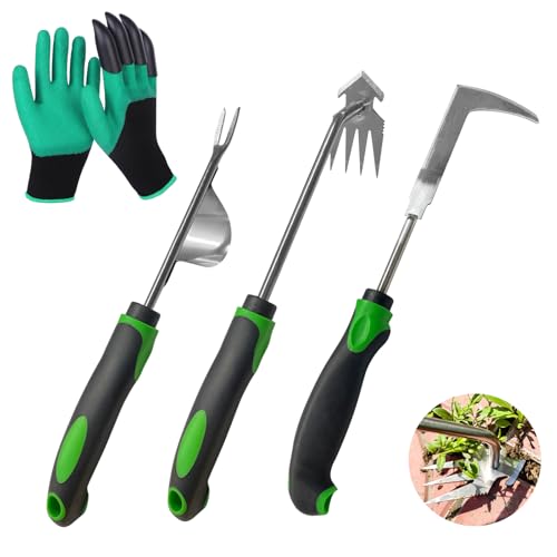 Hand Weeder Tool Set, Portable Garden Weeder Puller for Lawn & Garden with 4-Claw Digger, Crack Weeder and Ergonomic Rubber Handle Manual（3 Pcs）