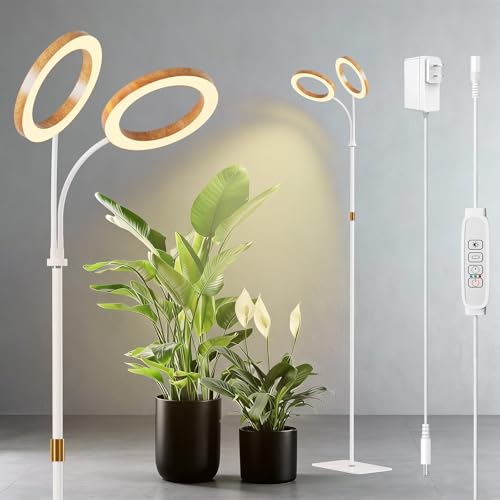 Full Spectrum 68" Floor Grow Lights for Indoor Plants with Base - color: Faux Wood Grain, size: 2 Head