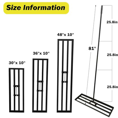 48"x10" Lawn Leveling Rake - High Carbon Steel Yard Lawn Leveler Tool with Adjustable Long Handle | Multi-Surface Levelawn Tool for Soil, Grass, Golf Course, Garden & Farm Care - style: 48"x10"