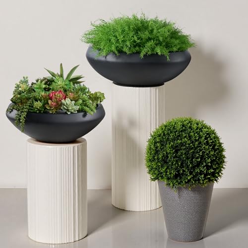 19" Dia Black Concrete Bowl Planter, Large Succulent Pot with Drain Hole - color: Black, size: Medium