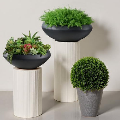 19" Dia Black Concrete Bowl Planter, Large Succulent Pot with Drain Hole - color: Black, size: Medium