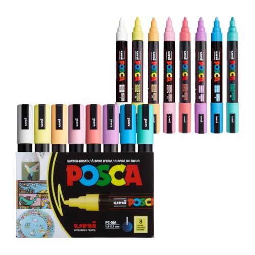 POSCA® PC-5M Water-Based Acrylic Paint Markers, Medium Tip, 8 Count - color: Soft Colors (White, Sunshine Yellow, Apricot, Light Pink, Lavender, Blue, Aqua Green, Coral Pink)