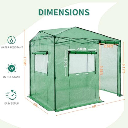EAGLE PEAK 6x8 Easy Setup Pop Up Greenhouse, Side Door Design, Clear/Green - color: Clear/Green, size: 6x8