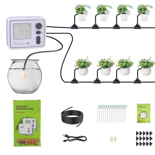 BZONE Dual Channel Automatic Watering System, Timer Drip Irrigation Kit - color: Black
