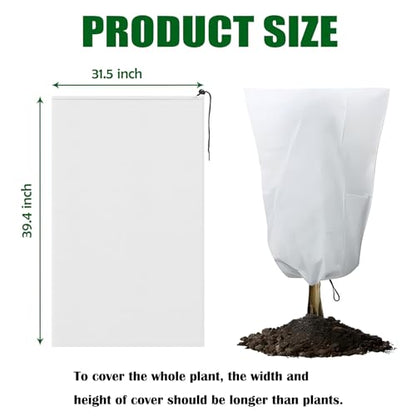 5-Pack Plant Cover Drawstring Tree Cover, Winter Freeze Plant Protection, Tree Jacket Frost Blanket for Outdoor Plants, 31.5" x 39.4" - size: 31"×40"