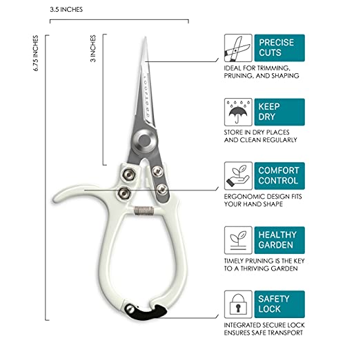 Precision Garden Shears with Vegan Leather Sheath - White/Black