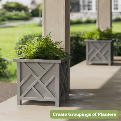 Pure Garden Lattice Design Outdoor Planter Box, Gray, 15.5” Square 16.5” - color: Gray