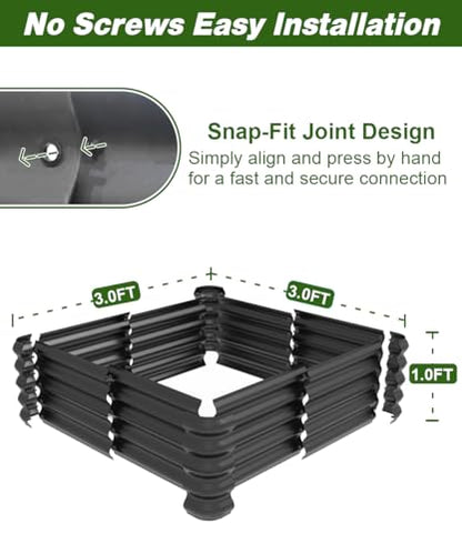 3x3x1ft Raised Garden Bed Kit for Outdoors, Rustproof PP Raised Planter Box, Large Garden Box Flower Bed with Press-Fit Assembly, Gardening Containers for Vegetables Flowers Herbs, Balck - size: 3 × 3 × 1 FT
