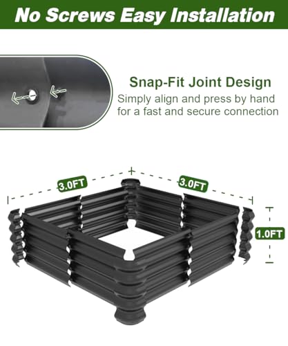 3x3x1ft Raised Garden Bed Kit for Outdoors, Rustproof PP Raised Planter Box, Large Garden Box Flower Bed with Press-Fit Assembly, Gardening Containers for Vegetables Flowers Herbs, Balck - size: 3 × 3 × 1 FT