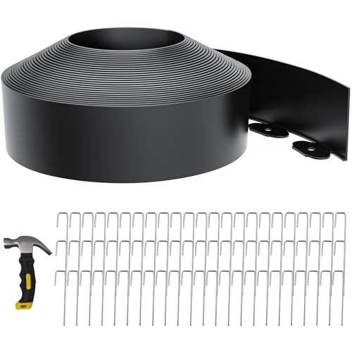 4 Inch Tall 66FT Landscape Edging with 70Pcs Metal Spikes, Plastic Garden Edging Border Landscape Edging Lawn Edging for Landscaping, Flower Bed, Paver, Yard - color: Black, size: 66FT
