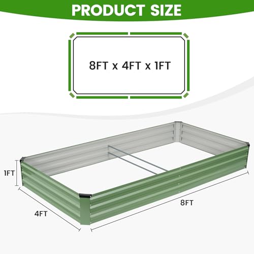 G GOOD GAIN 2Pcs Galvanized Raised Garden Bed 8x4x1ft for Herbs, OliveGreen - color: Olive Green