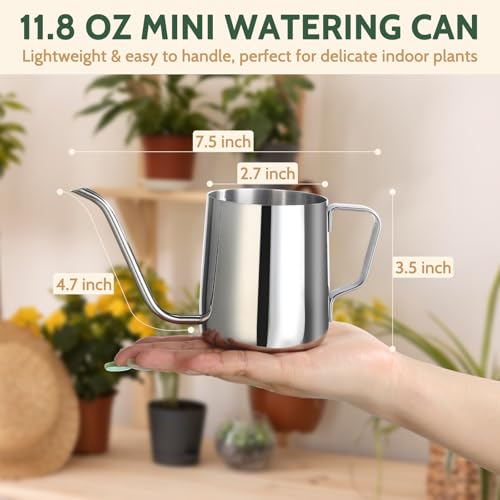 12 oz Small Watering Can Indoor Plants Stainless Steel Mini Watering Can - color: Polished Silver