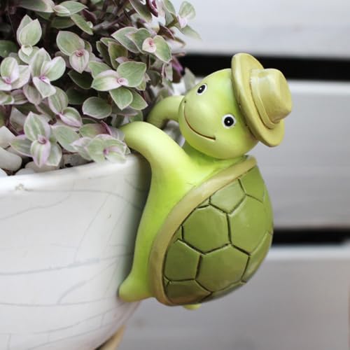 Cute Cartoon Tortoise Flower Pot Hugger Figurine Resin Climbing Turtle Statue Outdoor Hanging Animals Sculpture Planter Pot Decorations for Garden Patio Lawn Yard Ornaments - color: Cartoon Tortoise