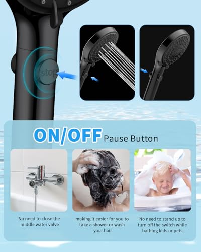 FASDUNT Shower Head with Handheld, High Pressure Showerhead with Hose Black - color: Matte Black, style: 6 Spray-Settings