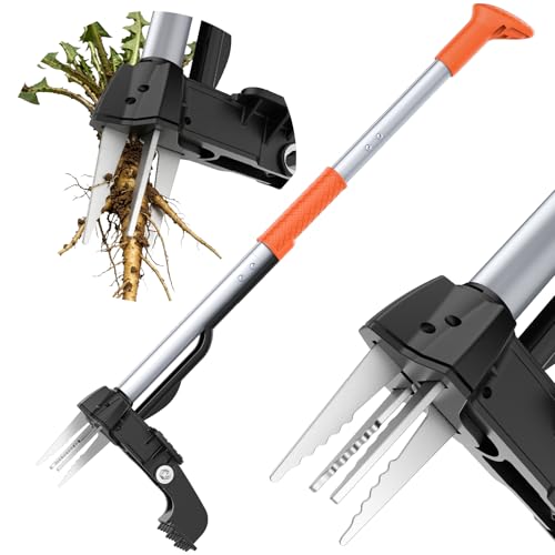 Stand Up Weed Puller Tool, Long Handle Garden Weeder with 4 Stainless Steel Claws, 39.3" Heavy Duty Weed Remover Tool for Lawn & Yard, Pull Weeds by Root Without Bending