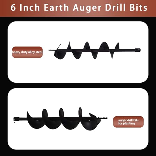 6 Inch Earth Auger Drill Bits for Planting, 6 x 31.5 Gasoline Engine Auger Post Hole Digger Drill Bits, Bulb Planter Tool with 3/4 Shaft
