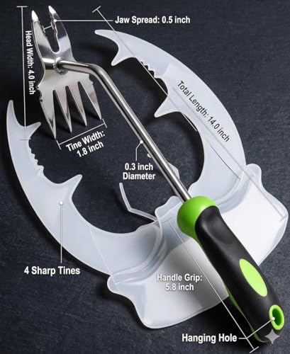 2-in-1 SS Crack Weeder & Cultivator, Ergonomic Rust-Resistant Grip - color: green