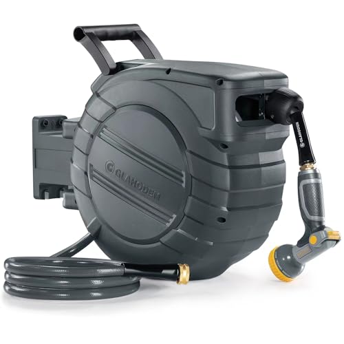 GLAHODEN 1/2 in x 115 ft Retractable Garden Hose Reel with Automatic Rewind - color: Dark Gray, size: 1/2" 155FT