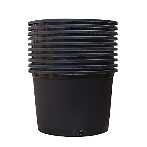 findmall Short 5 Gallon Premium Nursery Plastic Planter Flower Herb Vegetable Garden Grow Pots with Drainage Holes for Outdoor and Indoor Use, Black, 10 Pack - size: Short 5 Gallon-10 PCS