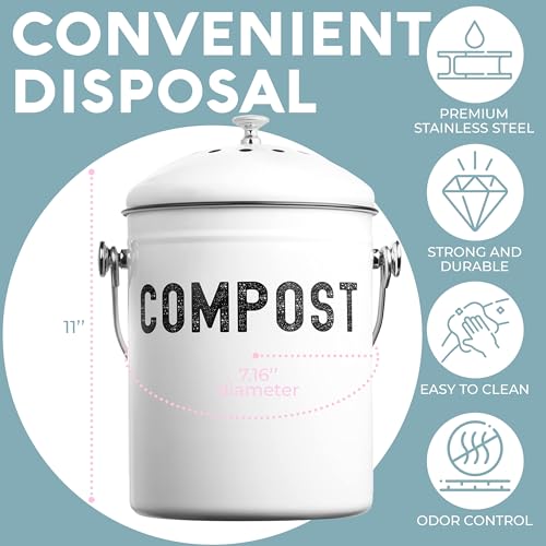 Epica Kitchen Compost Bin for Kitchen Countertops, 1.3 Galllon - White - color: White