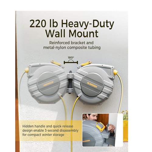 GLAHODEN 5/8 in x 100 ft Retractable Garden Hose Reel with Automatic Rewind - color: Light Gray, size: 5/8" 100FT