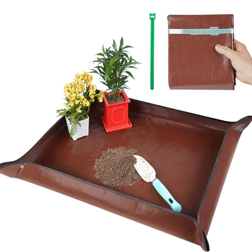 39.5" X 31.5" Large Repotting Mat for Indoor Plants Transplanting and Dirt Control - Portable Potting Tray for Plant Lovers Gardening Gifts for Women Men - color: 1 Pc Brown, size: Large 39.5" X 31.5"