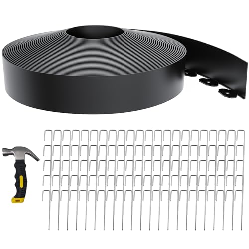 4 Inch Tall 102FT Landscape Edging with 110Pcs Metal Spikes, Plastic Garden Edging Border Landscape Edging Lawn Edging for Landscaping, Flower Bed, Paver, Yard - color: Black, size: 102FT