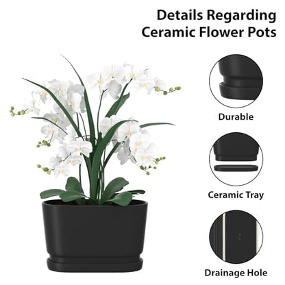 8.9" Rectangular Ceramic Planter with Drainage and Saucer, Black - color: Matte Black, size: Medium