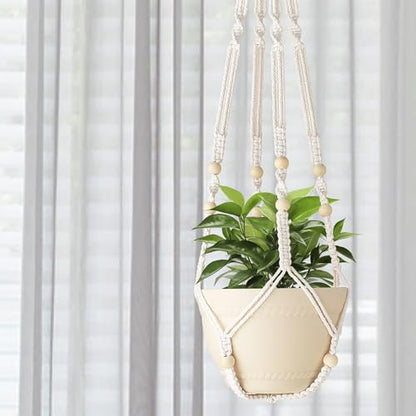 35 Inch Macrame Plant Hanger Indoor Hanging Plant Holder Ivory 1Pc