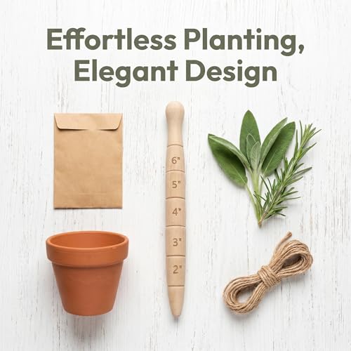 1 Pc Wooden Seed Dibber with Measurement, Handheld Ergonomic Round Handle Seed Planter Tool, Tapered Gauge for Gardening Bulb Planting