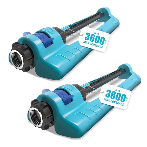 Aqua Joe 2 Pack Oscillating Lawn Sprinkler with Adjustable Spray, 16 Clog-Resistant Nozzles, Metal Base, 3600 Sq Ft Coverage & Garden Hose Connection