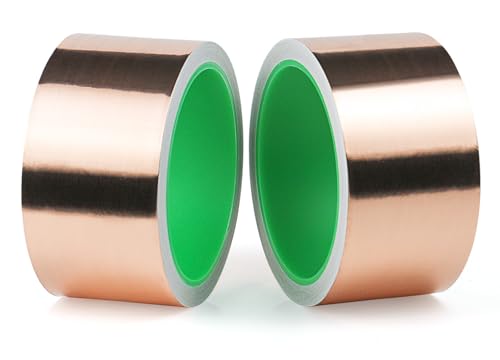 BOMEI PACK Copper Tape 2 Pack 1.97mil x 2inch x 66ft with Conductive Adhesive for Guitars and Shielding, Slugs,Stained Glass, Electrical Repairs, Grounding