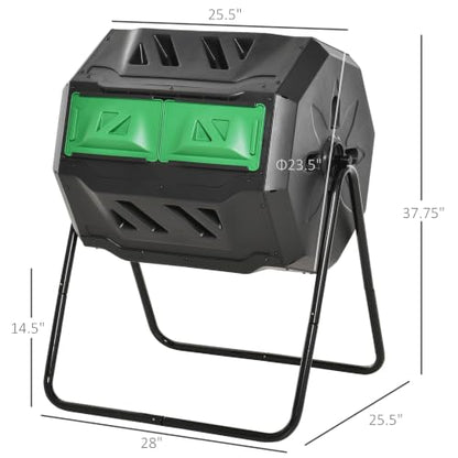 Outsunny Tumbling Compost Bin 360° Dual Chamber 43 Gallon, Green - color: Green